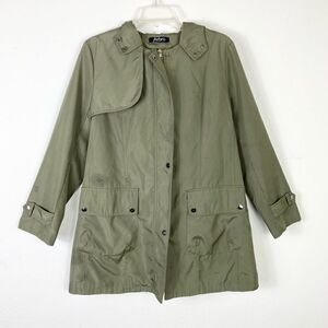 Azbro Olive Green Zip and Button Hooded Utility Jacket Size L